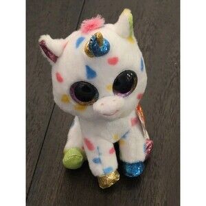 Ty Beanie Boos Harmonie Unicorn Plush Toy White Multicolor Spots Pink Tail